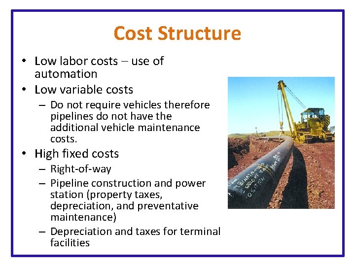 Cost Structure • Low labor costs – use of automation • Low variable costs