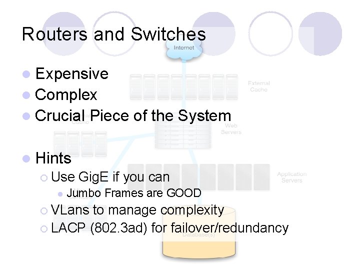 Routers and Switches l Expensive l Complex l Crucial Piece of the System l