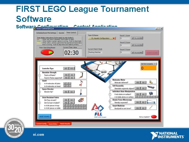 FIRST LEGO League Tournament Software Configuration – Control Application 