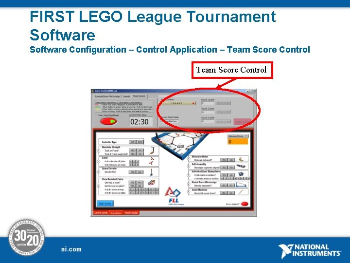 FIRST LEGO League Tournament Software Configuration – Control Application – Team Score Control 