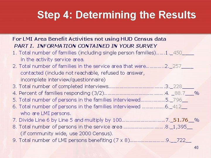 Step 4: Determining the Results For LMI Area Benefit Activities not using HUD Census