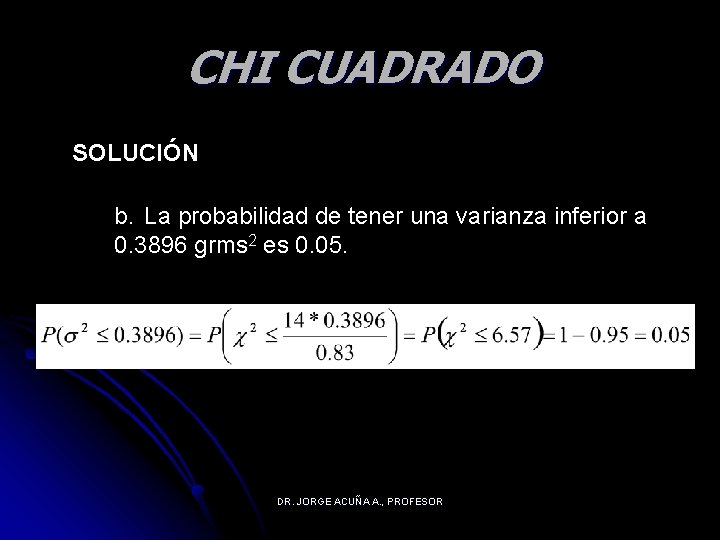 CHI CUADRADO SOLUCIÓN b. La probabilidad de tener una varianza inferior a 0. 3896