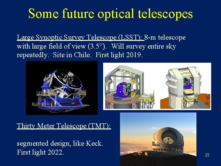Some future optical telescopes Large Synoptic Survey Telescope (LSST): 8 -m telescope with large