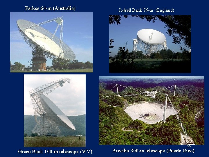 Parkes 64 -m (Australia) Green Bank 100 -m telescope (WV) Jodrell Bank 76 -m