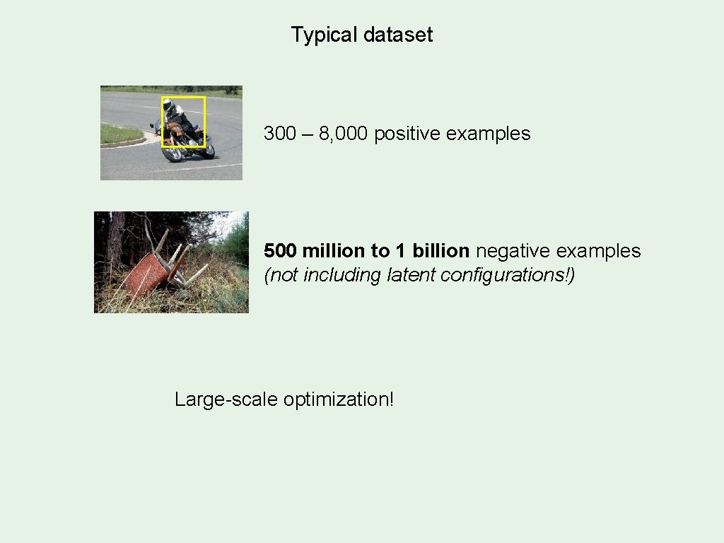 Typical dataset 300 – 8, 000 positive examples 500 million to 1 billion negative