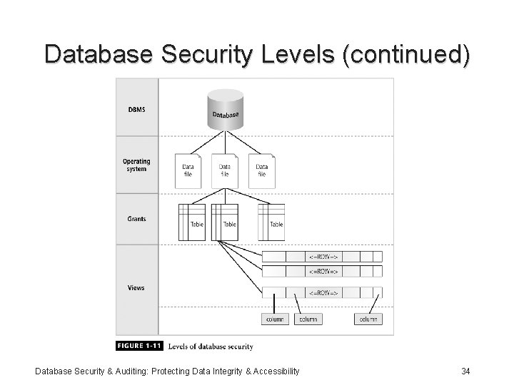 Database Security Levels (continued) Database Security & Auditing: Protecting Data Integrity & Accessibility 34