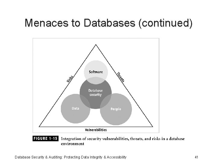 Menaces to Databases (continued) Database Security & Auditing: Protecting Data Integrity & Accessibility 41
