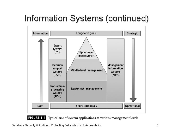 Information Systems (continued) Database Security & Auditing: Protecting Data Integrity & Accessibility 6 