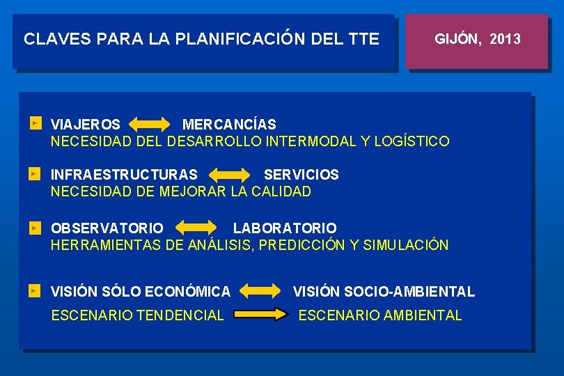 CLAVES PARA LA PLANIFICACIÓN DEL TTE GIJÓN, 2013 VIAJEROS MERCANCÍAS NECESIDAD DEL DESARROLLO INTERMODAL