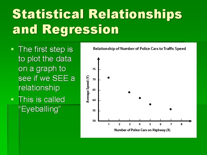 Statistical Relationships and Regression § The first step is to plot the data on