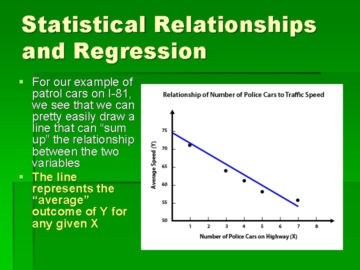Statistical Relationships and Regression § For our example of patrol cars on I-81, we