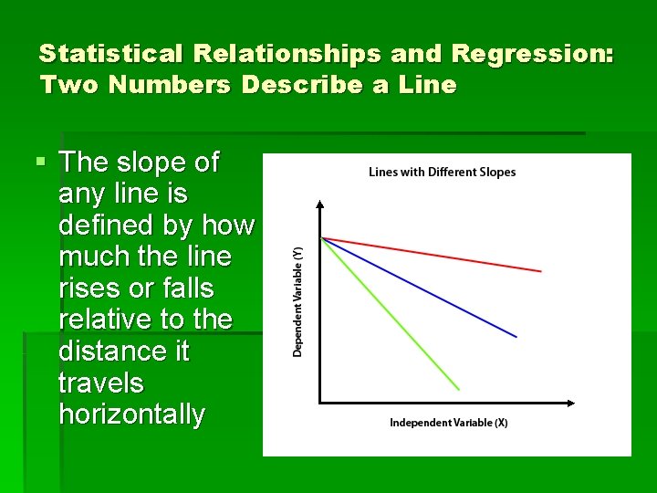 Statistical Relationships and Regression: Two Numbers Describe a Line § The slope of any