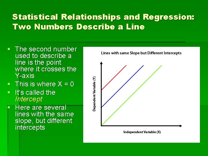 Statistical Relationships and Regression: Two Numbers Describe a Line § The second number used