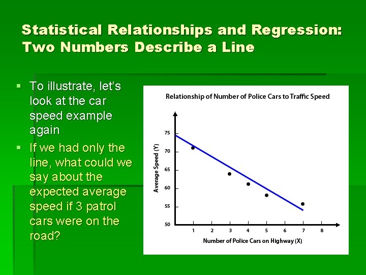 Statistical Relationships and Regression: Two Numbers Describe a Line § To illustrate, let’s look