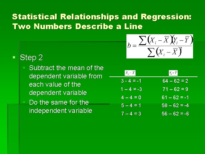 Statistical Relationships and Regression: Two Numbers Describe a Line § Step 2 § Subtract