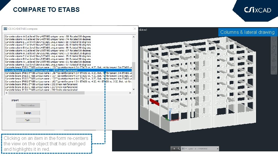 COMPARE TO ETABS Columns & lateral drawing Clicking on an item in the form