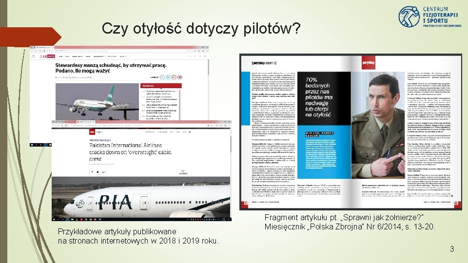 Czy otyłość dotyczy pilotów? Przykładowe artykuły publikowane na stronach internetowych w 2018 i 2019