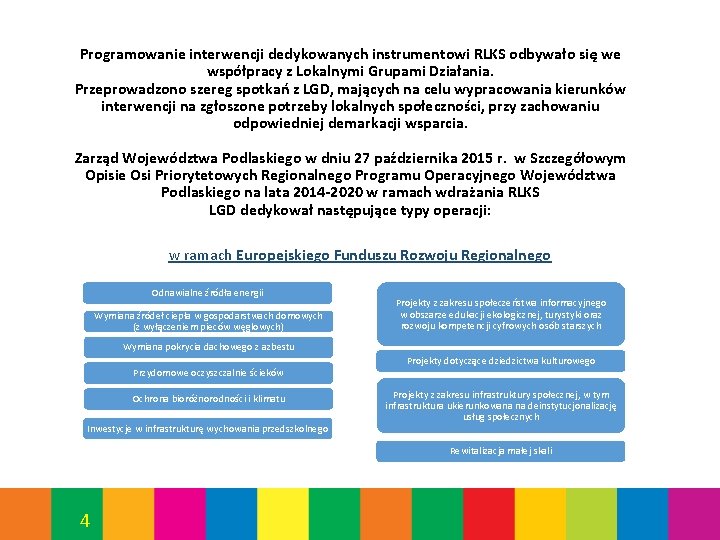 Programowanie interwencji dedykowanych instrumentowi RLKS odbywało się we współpracy z Lokalnymi Grupami Działania. Przeprowadzono