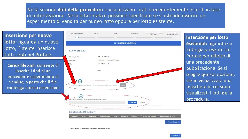 Nella sezione dati della procedura si visualizzano i dati precedentemente inseriti in fase di