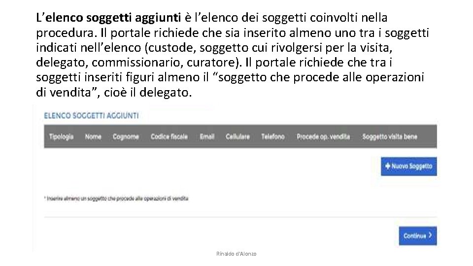 L’elenco soggetti aggiunti è l’elenco dei soggetti coinvolti nella procedura. Il portale richiede che