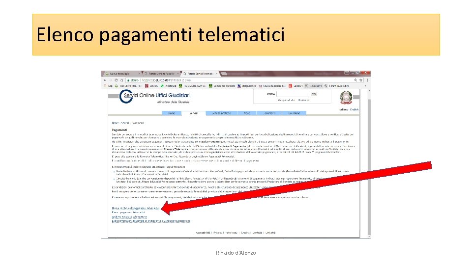 Elenco pagamenti telematici Rinaldo d'Alonzo 