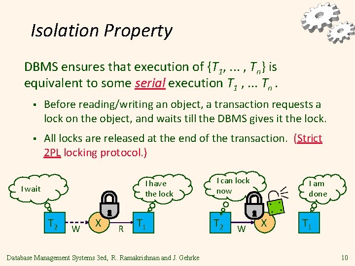 Isolation Property DBMS ensures that execution of {T 1, . . . , Tn}