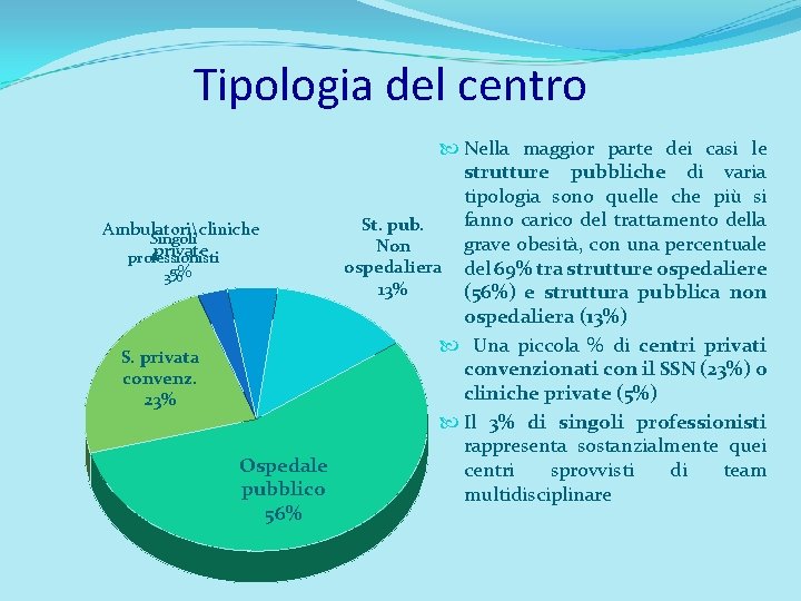 Tipologia del centro Nella maggior parte dei casi le strutture pubbliche di varia tipologia