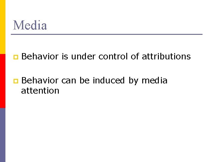 Media p Behavior is under control of attributions p Behavior can be induced by