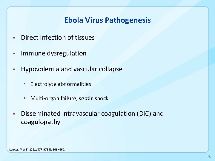 Ebola Virus Pathogenesis § Direct infection of tissues § Immune dysregulation § Hypovolemia and