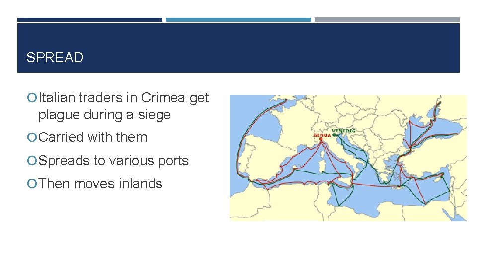 SPREAD Italian traders in Crimea get plague during a siege Carried with them Spreads