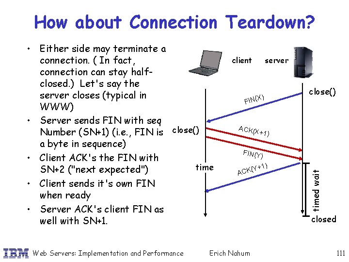 How about Connection Teardown? Web Servers: Implementation and Performance client server X) FIN( close()