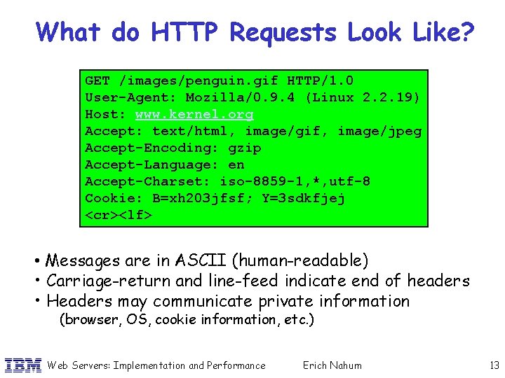 What do HTTP Requests Look Like? GET /images/penguin. gif HTTP/1. 0 User-Agent: Mozilla/0. 9.