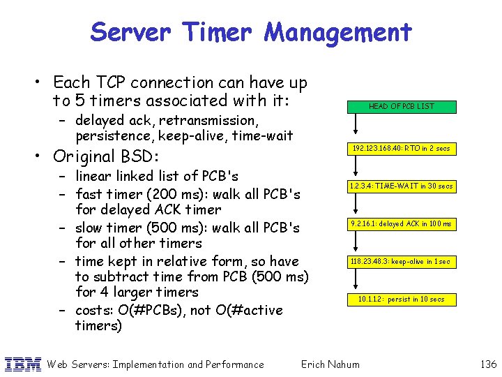 Server Timer Management • Each TCP connection can have up to 5 timers associated