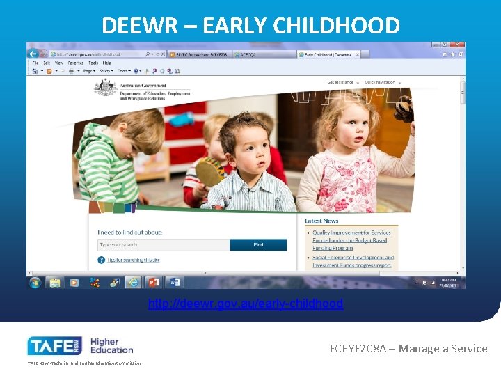 DEEWR – EARLY CHILDHOOD http: //deewr. gov. au/early-childhood ECEYE 208 A – Manage a
