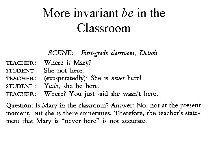 More invariant be in the Classroom 
