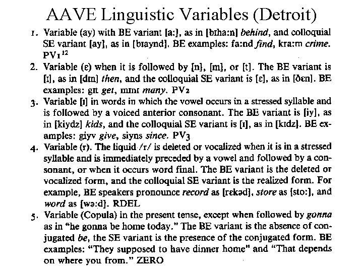 AAVE Linguistic Variables (Detroit) 