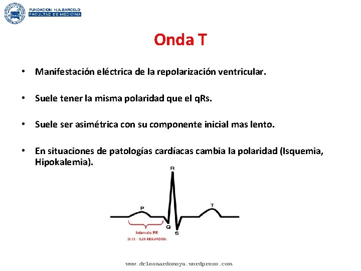 Onda T • Manifestación eléctrica de la repolarización ventricular. • Suele tener la misma