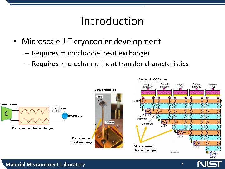 Introduction • Microscale J-T cryocooler development – Requires microchannel heat exchanger – Requires microchannel