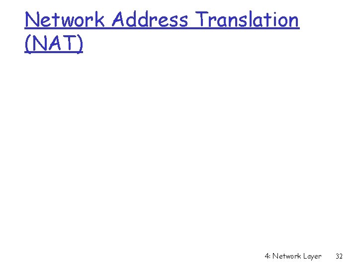 Network Address Translation (NAT) 4: Network Layer 32 