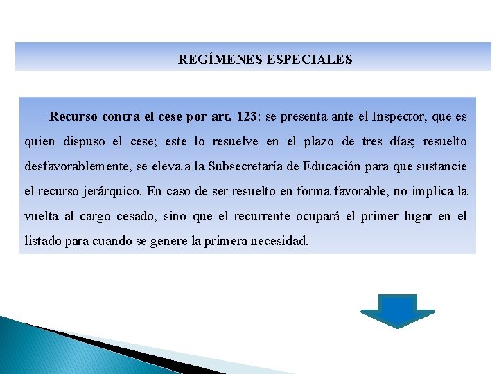 REGÍMENES ESPECIALES Recurso contra el cese por art. 123: se presenta ante el Inspector,