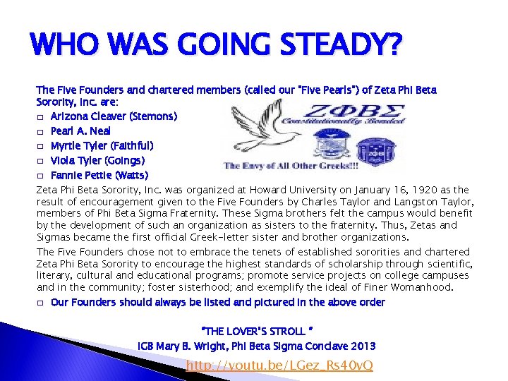 WHO WAS GOING STEADY? The Five Founders and chartered members (called our "Five Pearls")