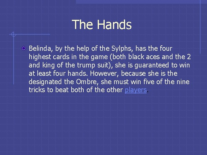 The Hands Belinda, by the help of the Sylphs, has the four highest cards