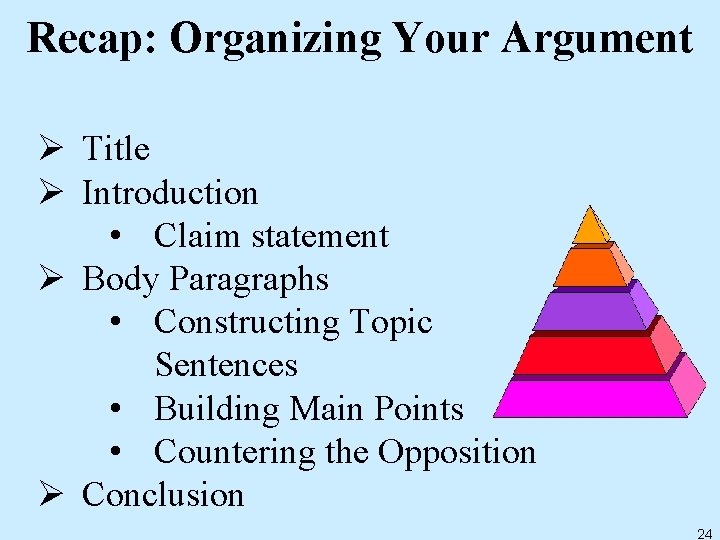 Recap: Organizing Your Argument Ø Title Ø Introduction • Claim statement Ø Body Paragraphs