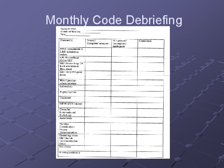 Monthly Code Debriefing 