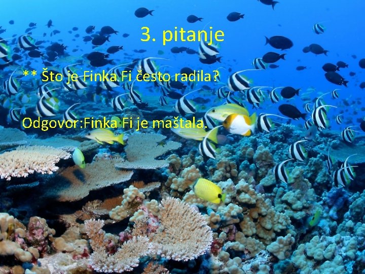 3. pitanje ** Što je Finka Fi često radila? Odgovor: Finka Fi je maštala. 3. pitanje ** Što je Finka Fi često radila? Odgovor: Finka Fi je maštala.