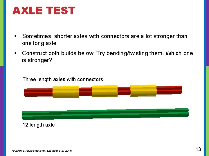  AXLE TEST • Sometimes, shorter axles with connectors are a lot stronger than