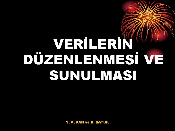 VERİLERİN DÜZENLENMESİ VE SUNULMASI S. ALKAN ve B. BATUK 