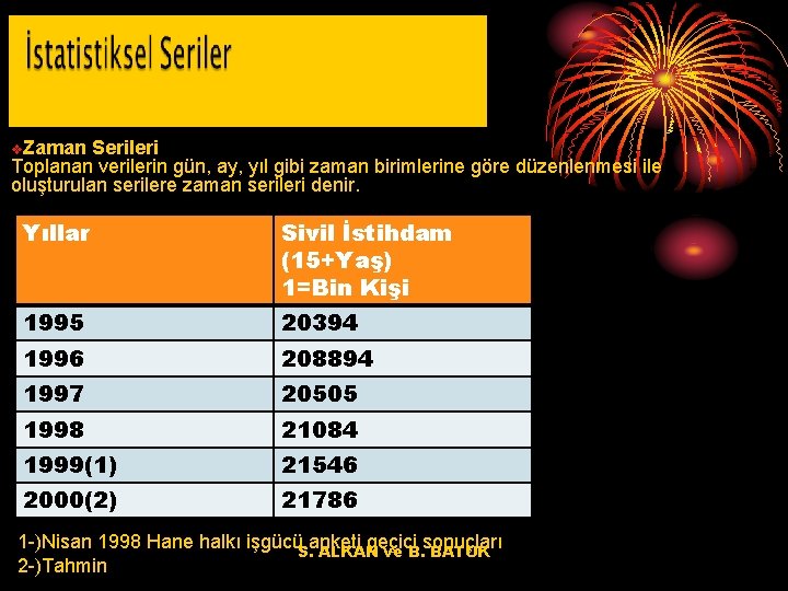 v. Zaman Serileri Toplanan verilerin gün, ay, yıl gibi zaman birimlerine göre düzenlenmesi ile