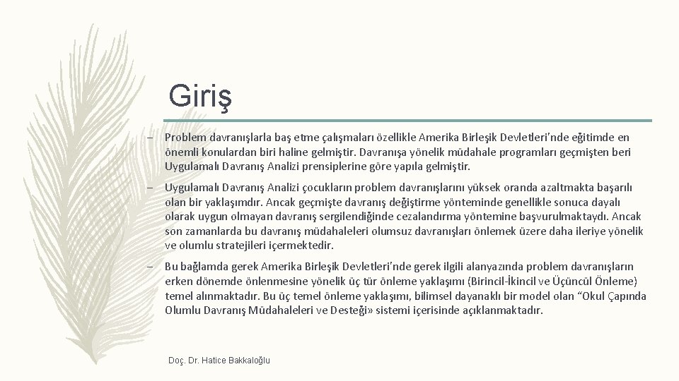 Giriş – Problem davranışlarla baş etme çalışmaları özellikle Amerika Birleşik Devletleri’nde eğitimde en önemli