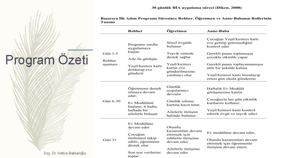 Program Özeti Doç. Dr. Hatice Bakkaloğlu 